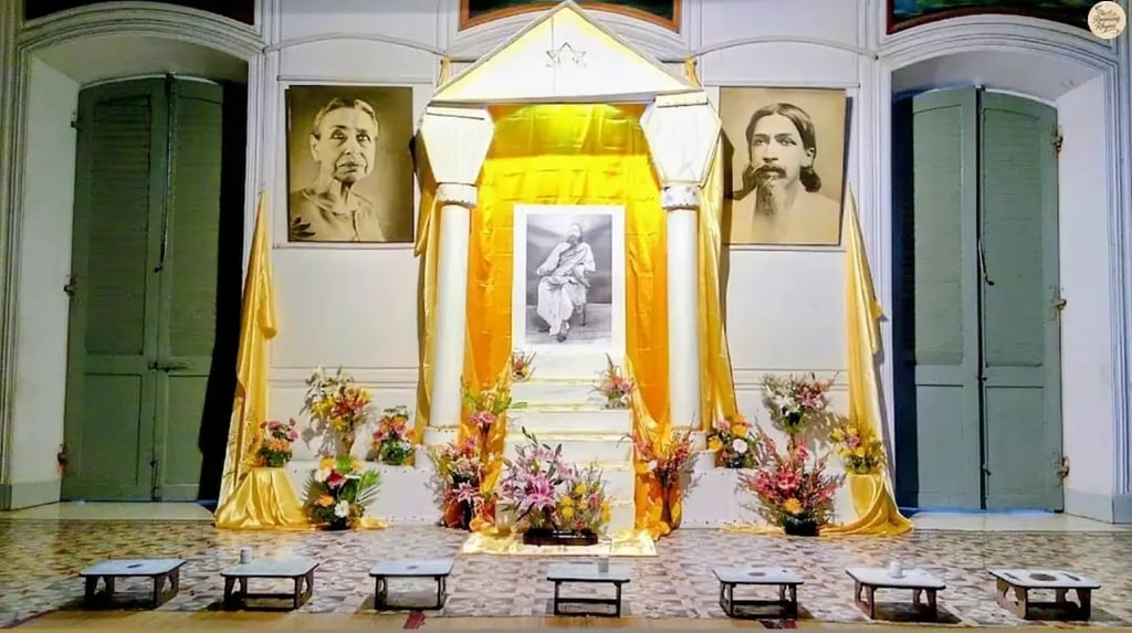 Portraits of Aurobindo and The Mother at Sri Aurobindo Ashram.