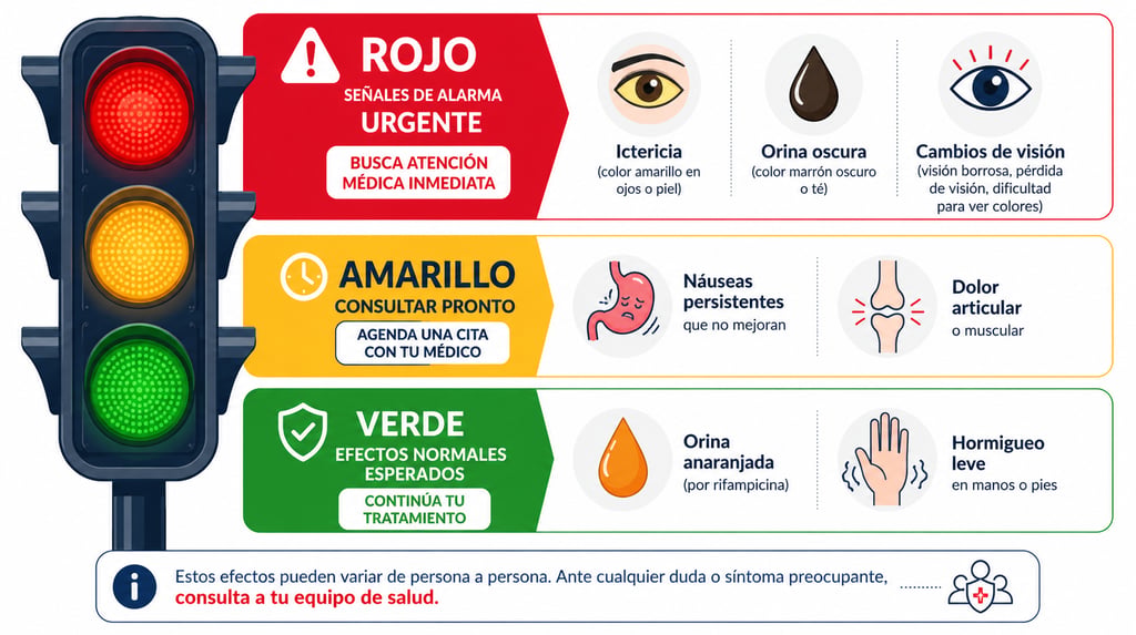 Semáforo médico que clasifica los efectos secundarios del tratamiento antituberculoso