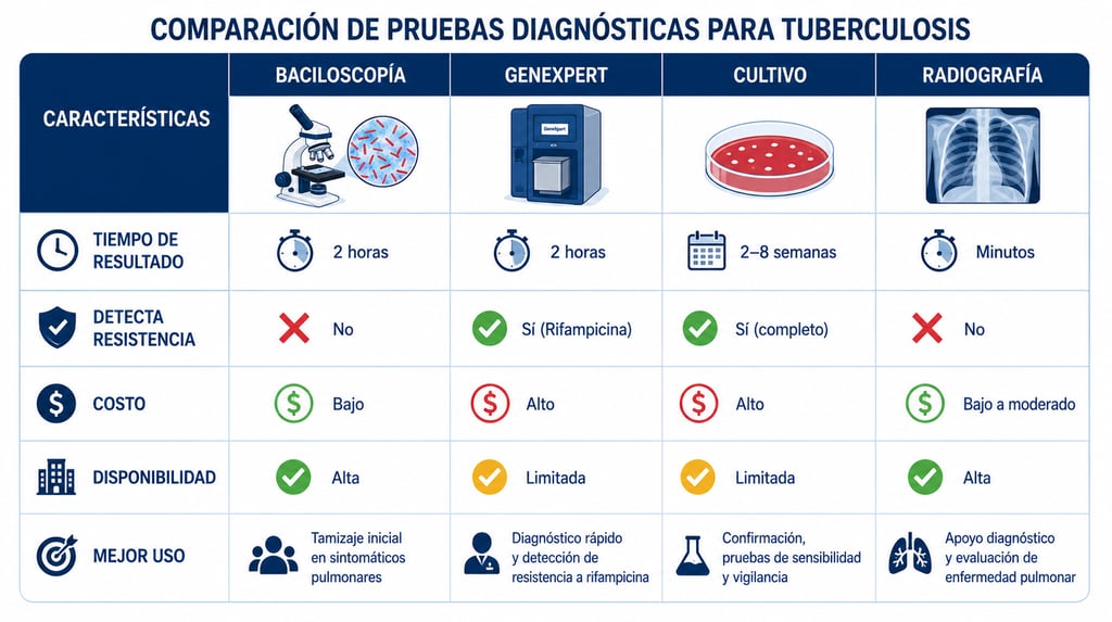 Tabla comparativa de las pruebas diagnósticas para tuberculosis