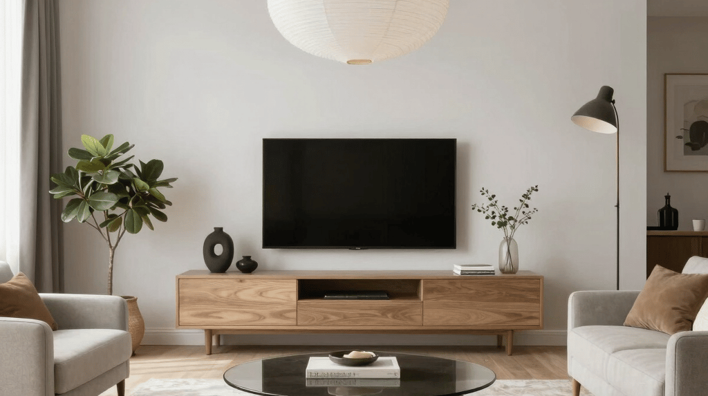a living room filled with furniture and a large window
