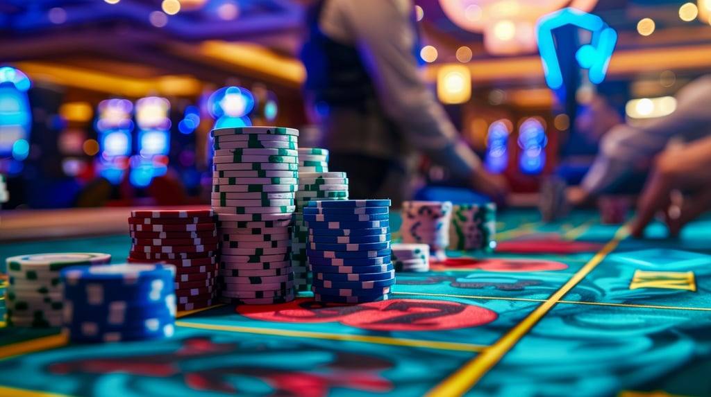 Roulette table with poker chips at a casino in the Dominican Republic nightlife