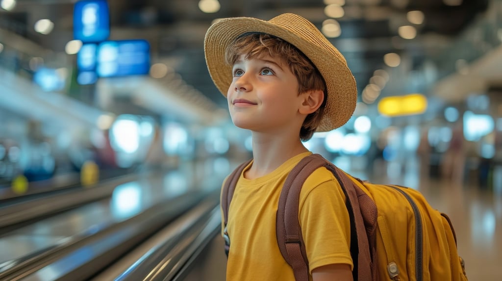 Young boy at airport ready for vacation to the Dominican Republic