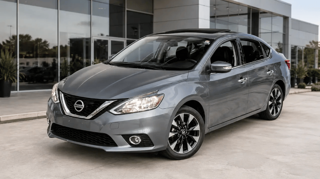 Nissan Sentra 2019 cinza em showroom externo com visual limpo e sem placa