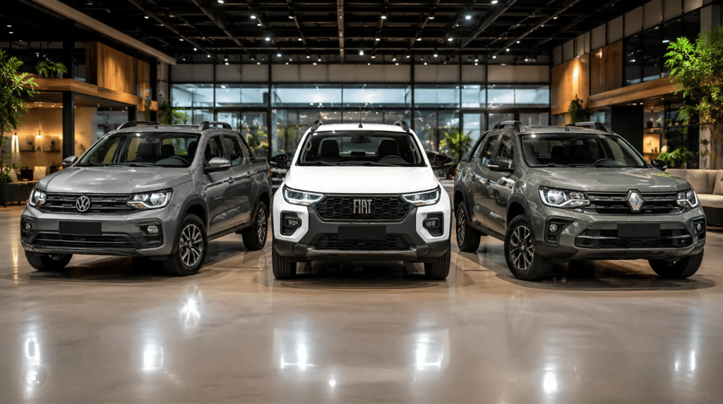 Oroch, Strada e Saveiro reunidas em showroom na disputa por descontos em 2026