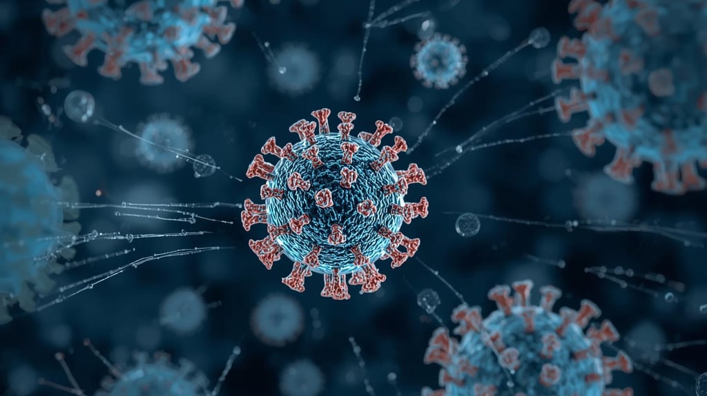 Herpes virus particles showing transmission pathways