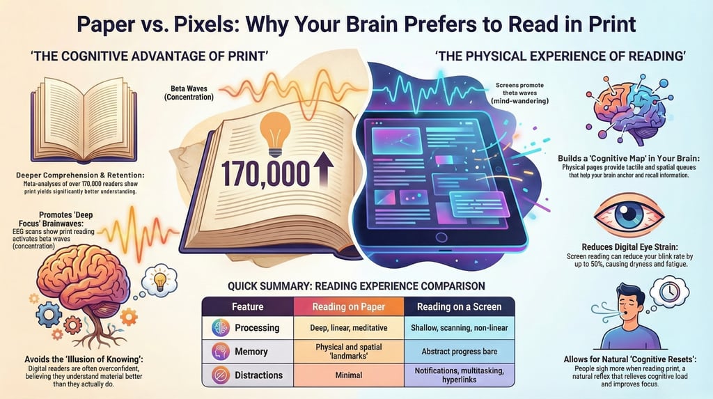 Infographic showing the advantages of print over digital screens