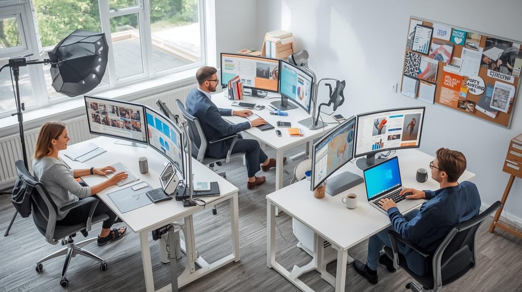 Different professionals using Prompt Genie at workstations