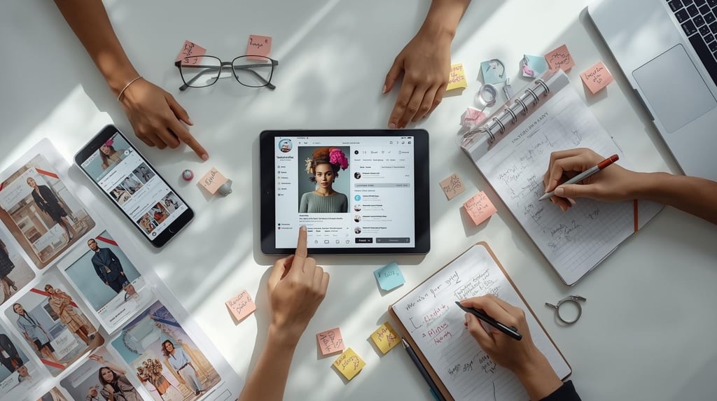 Marketing team planning AI influencer content strategy and campaigns