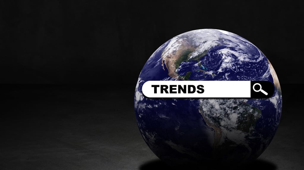 a globe with a sign that says trends