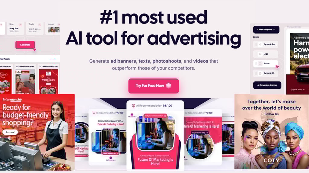 A text with no. 1 most used AI tool for advertising and a series of advertisement on the surface