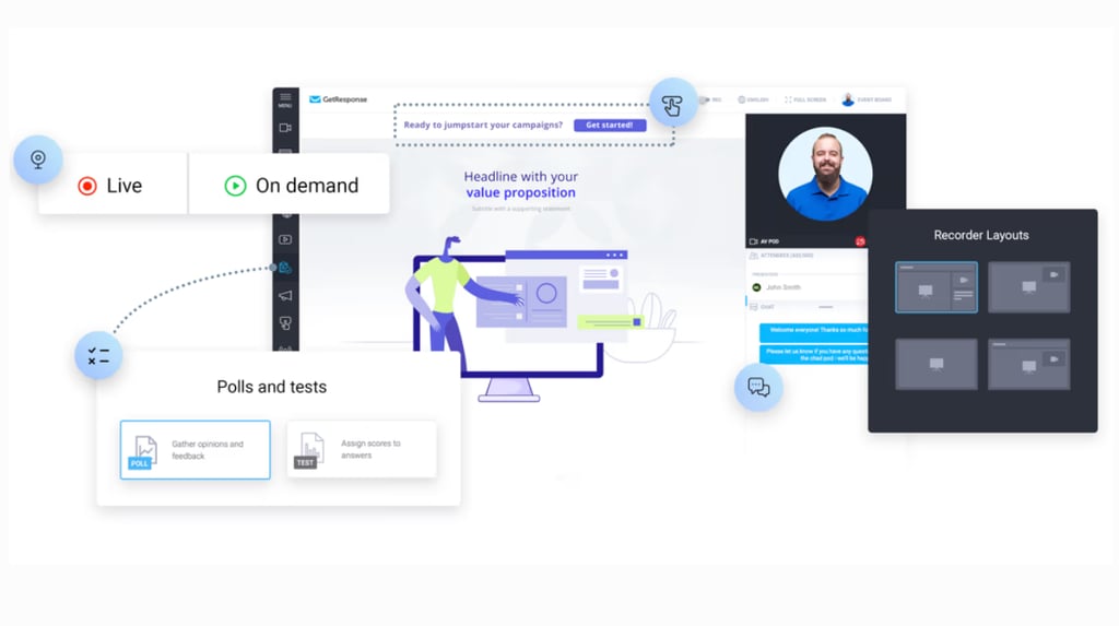 Image of webinar display with recording layouts