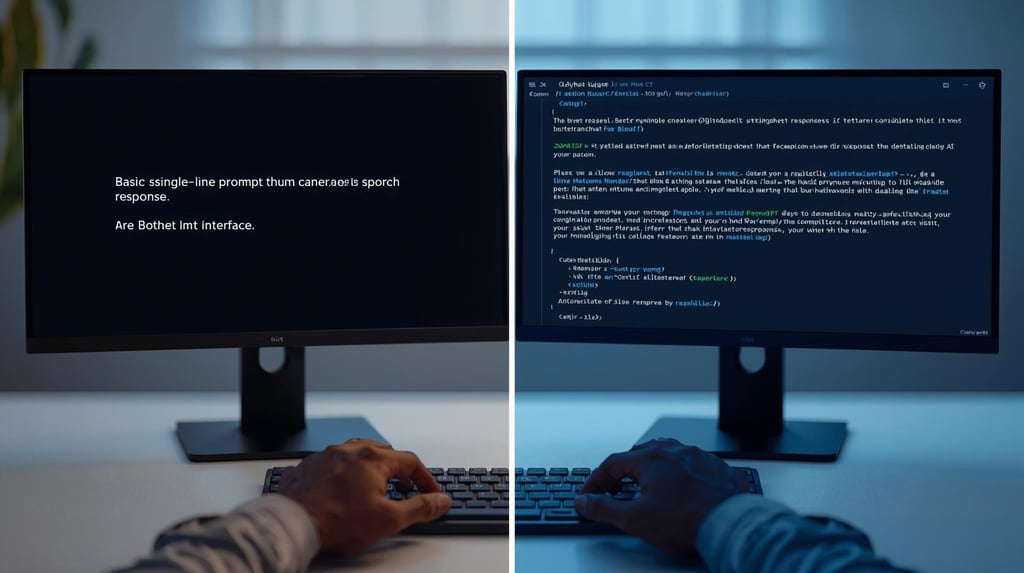 Split screen comparison showing basic prompt versus Prompt Genie optimized prompt results