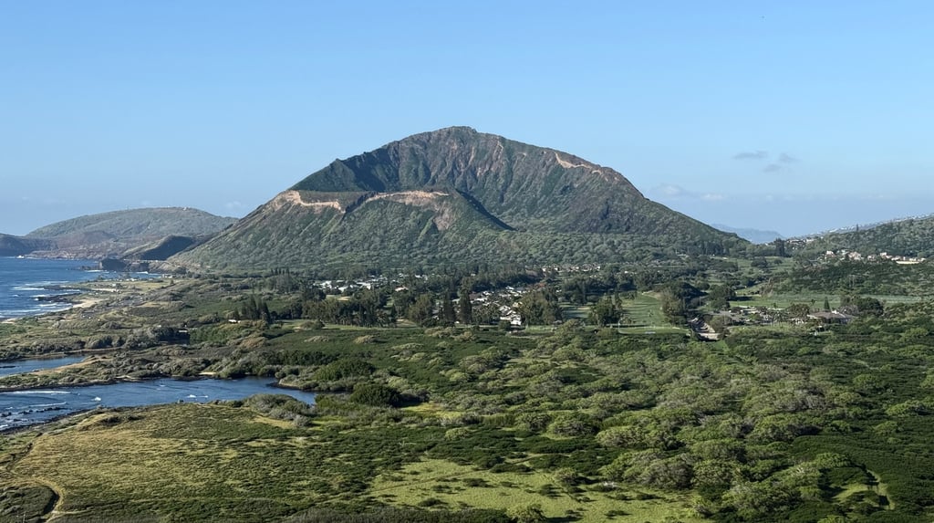 Koko Head Crater rising above Oahu’s southeast coastline and lush green landscape