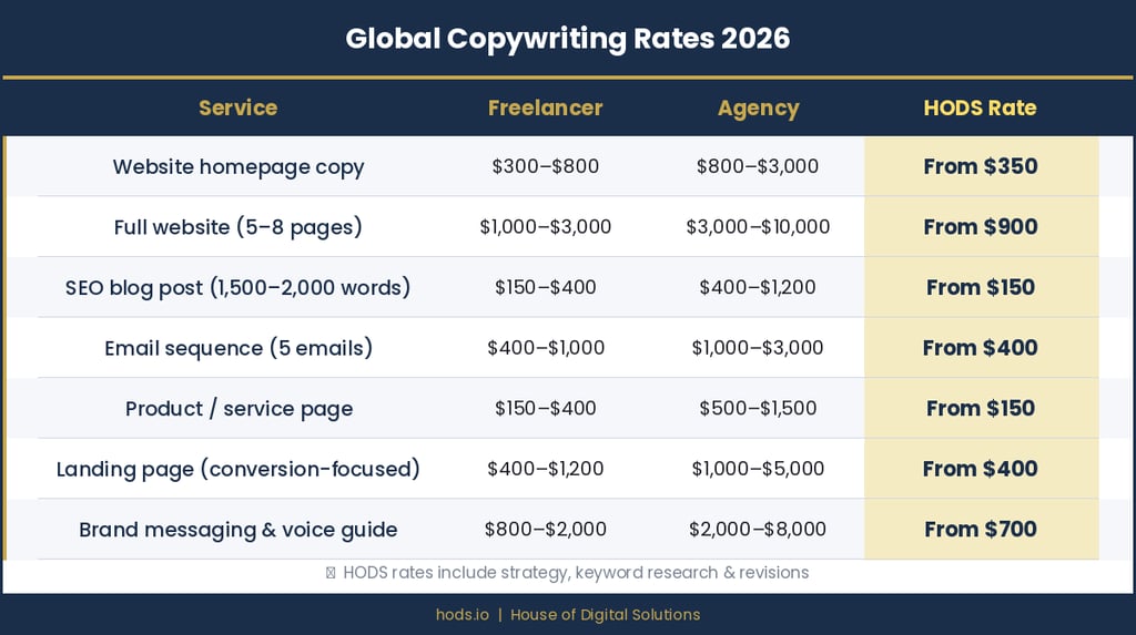 copywriting rates hods