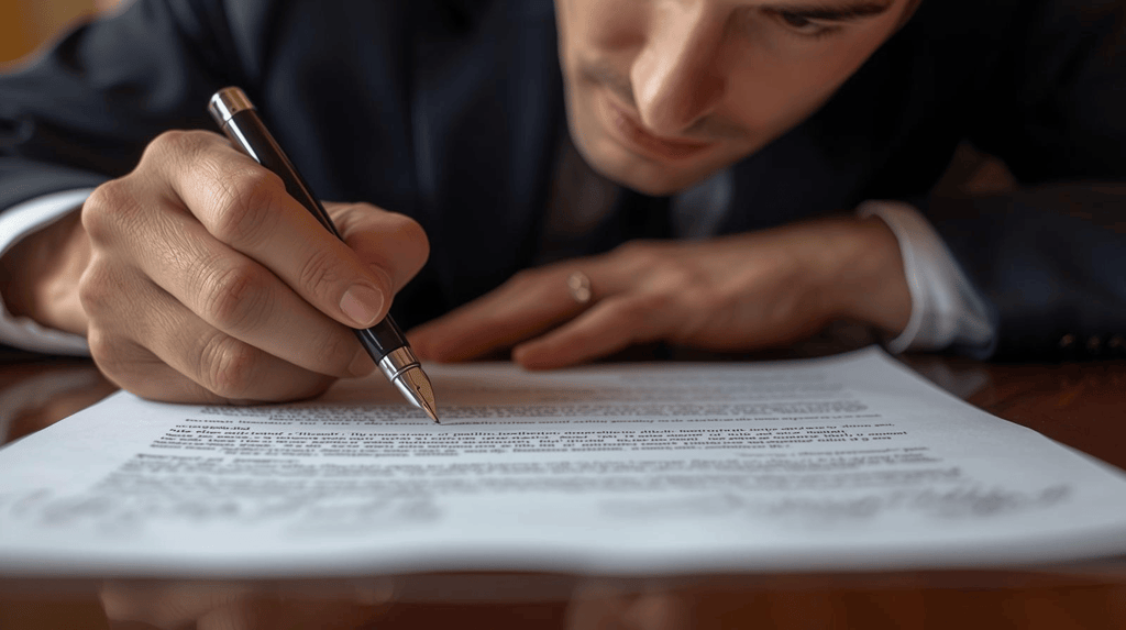 A young professional signing contract with custom made calligraphy signature