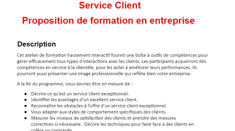 Proposition de formation : exemple lié au service client