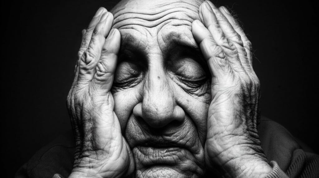 Anciano tomandose la cabeza por falta de memoria
