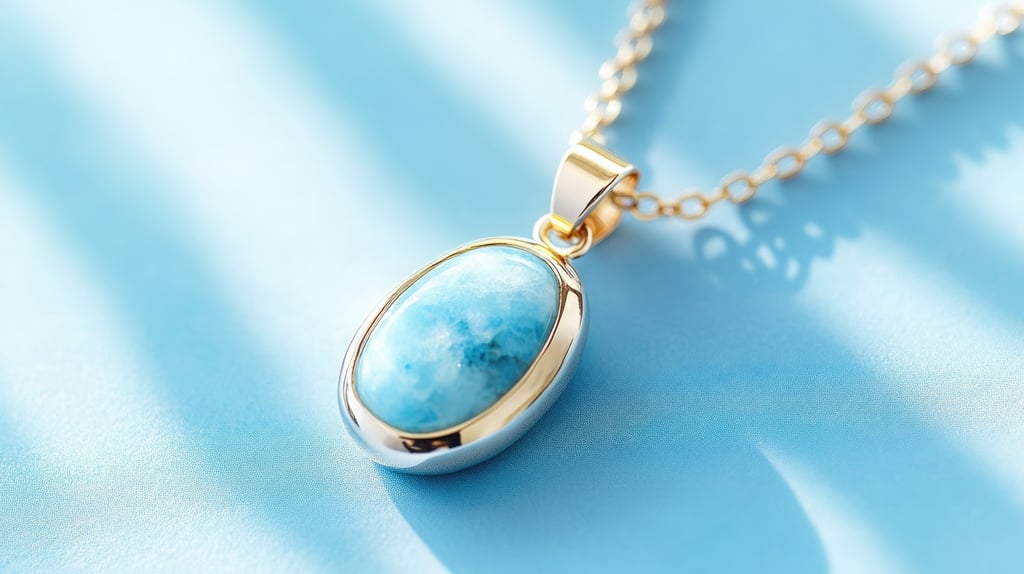 Larimar blue stone pendant from the Dominican Republic on a gold chain