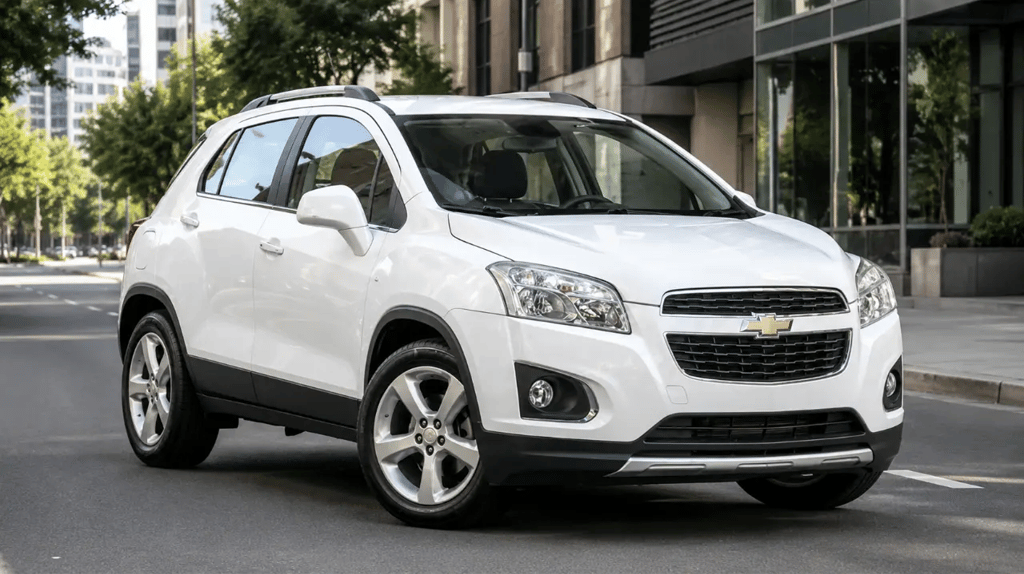 Chevrolet Tracker LTZ 2015 branca vista frontal em cenário urbano