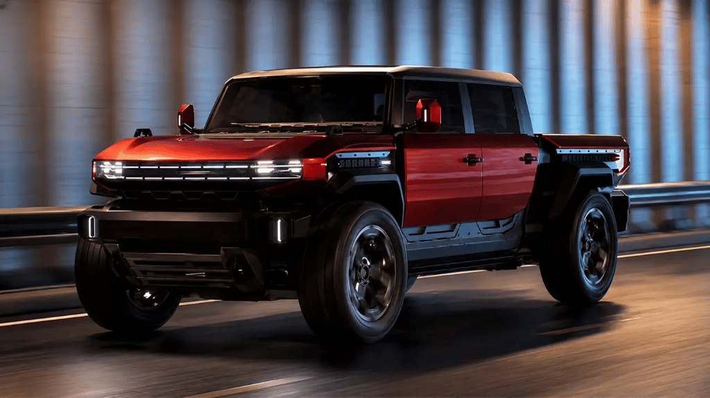 GMC Hummer X em movimento destaca design futurista e proposta off-road elétrica