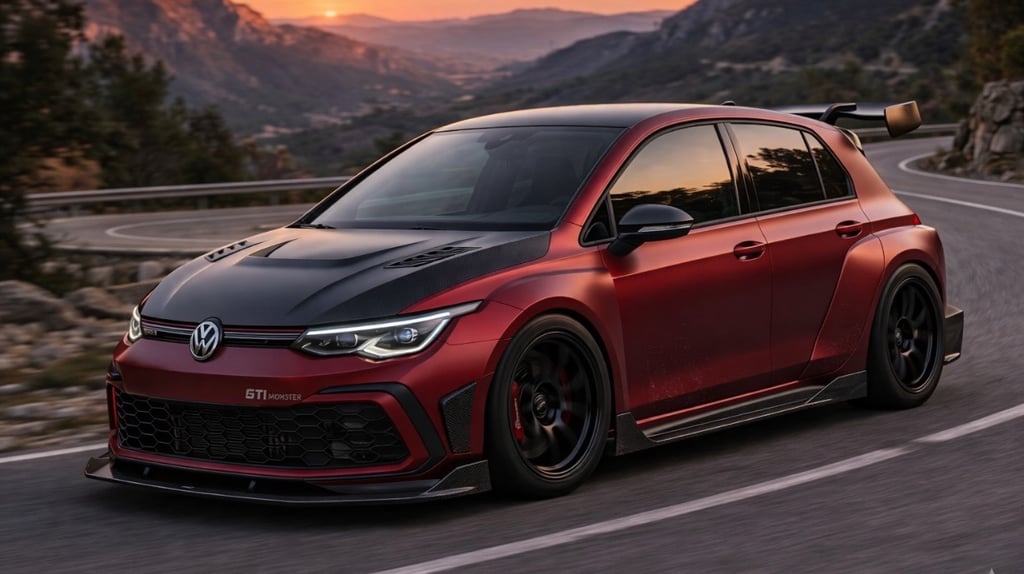 Golf GTI Monster renderizado com visual agressivo