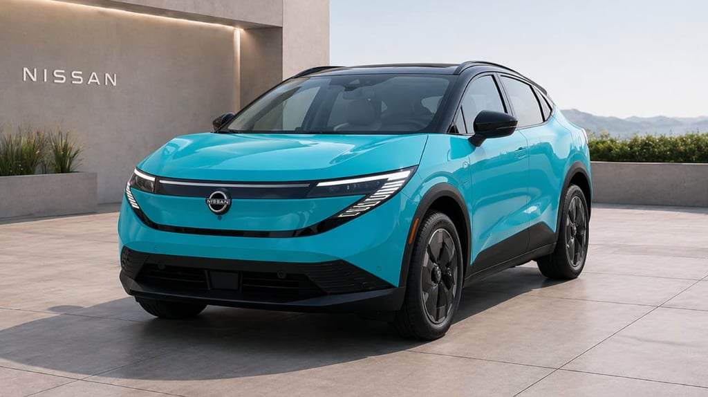 Nissan Leaf com motor que reduz metais raros exibido em showroom moderno com design elétrico