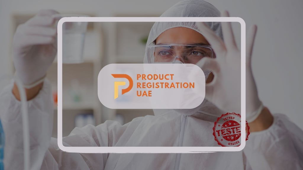 Product Registration UAE Logo with QCC Certification and Stamp In background
