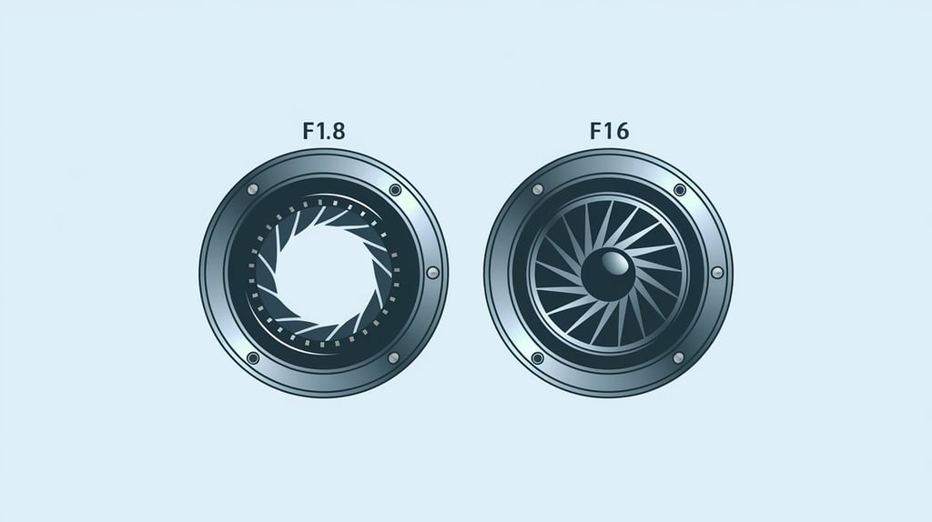 Número f más pequeño (f1,8) el diafragma es abierto y  con f más alto (f16) el diafragma es cerrado.