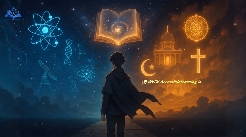 Explore how science, religion, and philosophy shape humanity’s pursuit of truth, morality, and meani