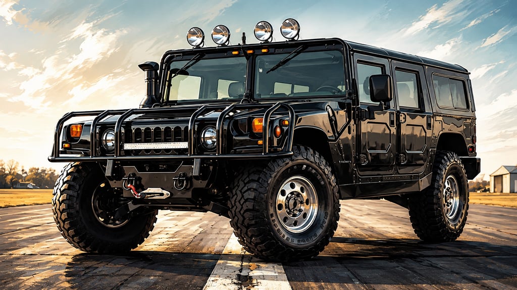 Stylized black H1 Hummer illustration for the Alex Jones Store vehicle giveaway overview
