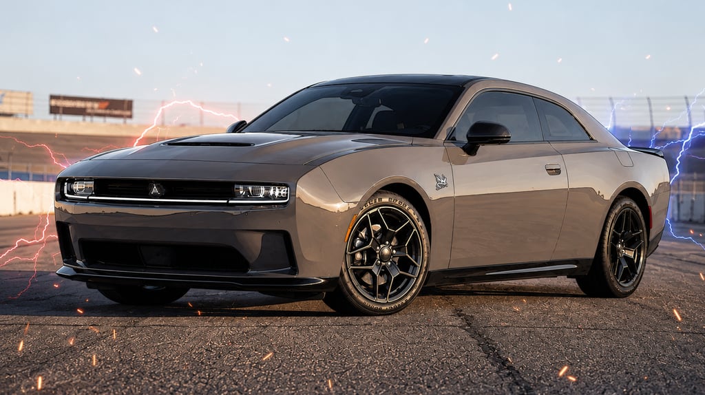 Stylized 2026 Scat Pack Dodge Charger illustration for the Alex Jones Store vehicle giveaway overview