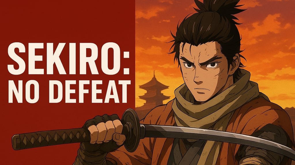 "Pôster oficial do anime Sekiro: No Defeat mostrando o protagonista em estilo anime, empunhando uma