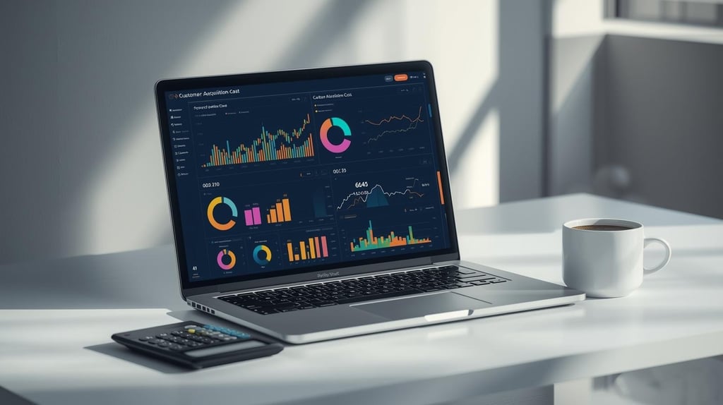 Customer acquisition cost dashboard on laptop screen