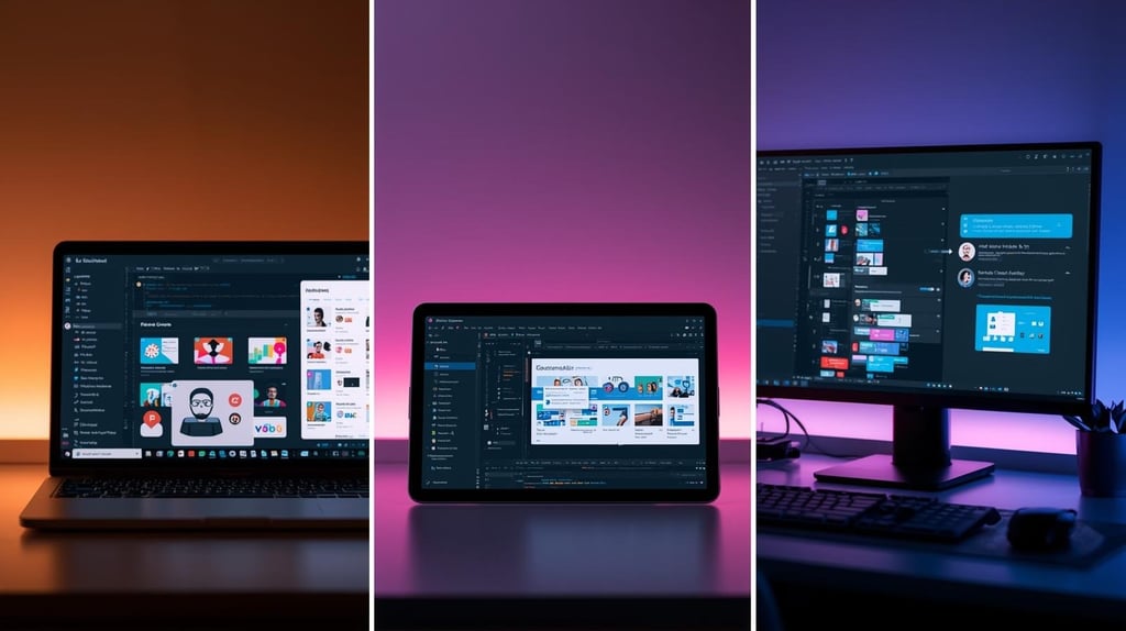 Multiple vibe coding platforms displaying visual AI app development interfaces