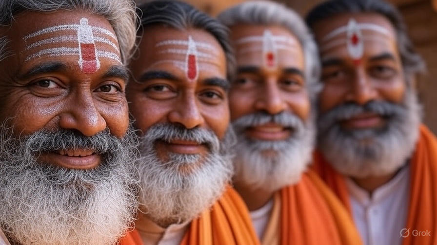Hindu priests with kind eyes and Tilak