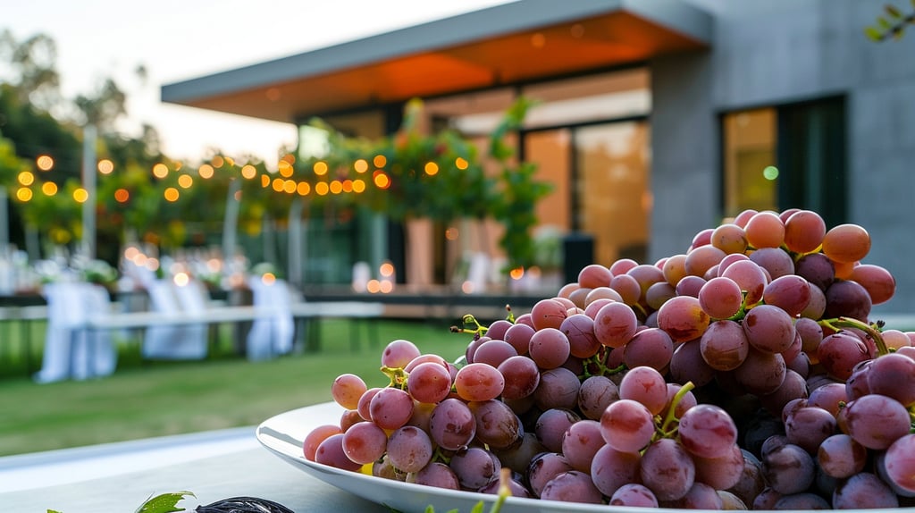 Lieu de réception extérieur avec mets symboliques pour une cérémonie funéraire sur mesure