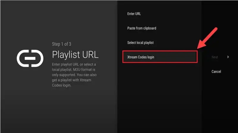 tivimate with xtream codes login menu highlited