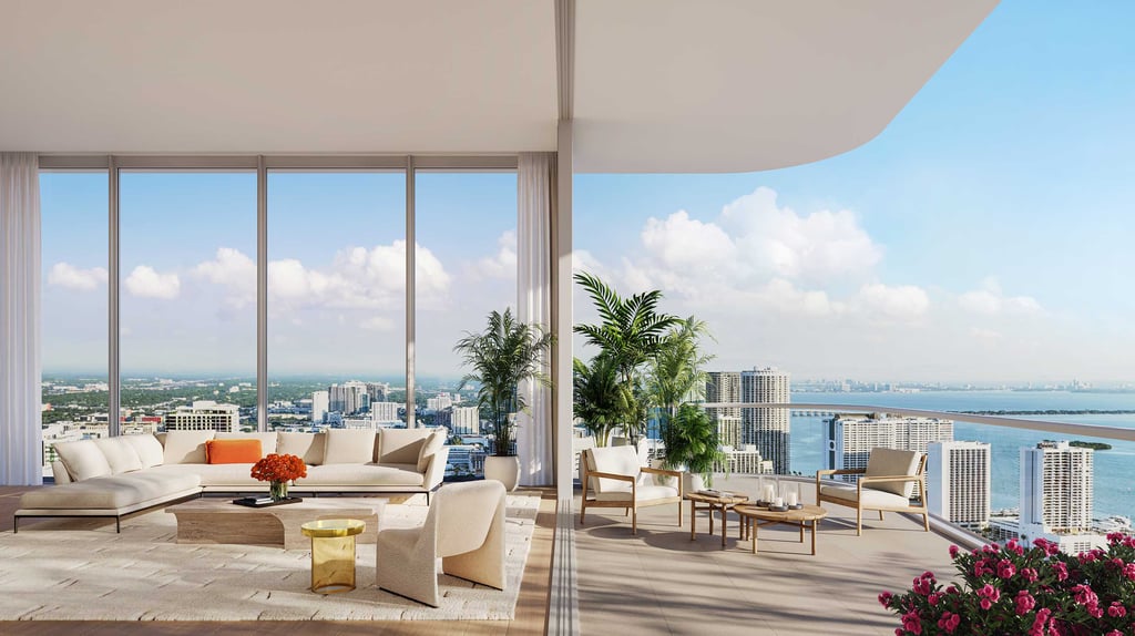 a living room with a view of the city