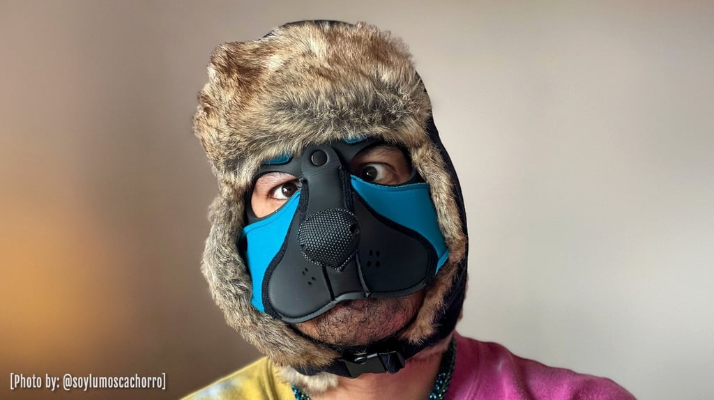 Man in pup mask and fur hat. By Lumos Cachorro