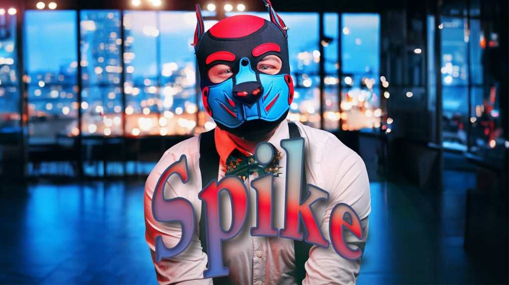 A man in a pup mask and his name: Spike.