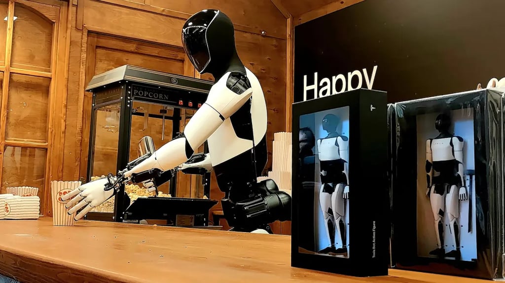 UN ROBOT DE TESLA ATENDIENDO EN UN MOSTRADOR