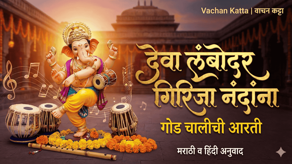 Joyful dancing Bal Ganesha idol with musical instruments like tabla and flute for Deva Lambodar Giri