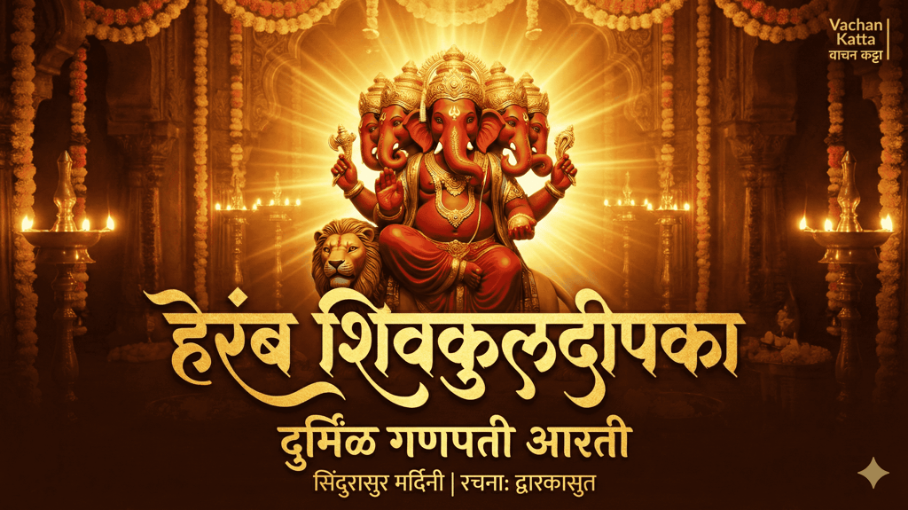 Rare Panchamukhi Heramb Ganesha with ten arms riding a lion covered in red sindoor for Shivkuldeepak