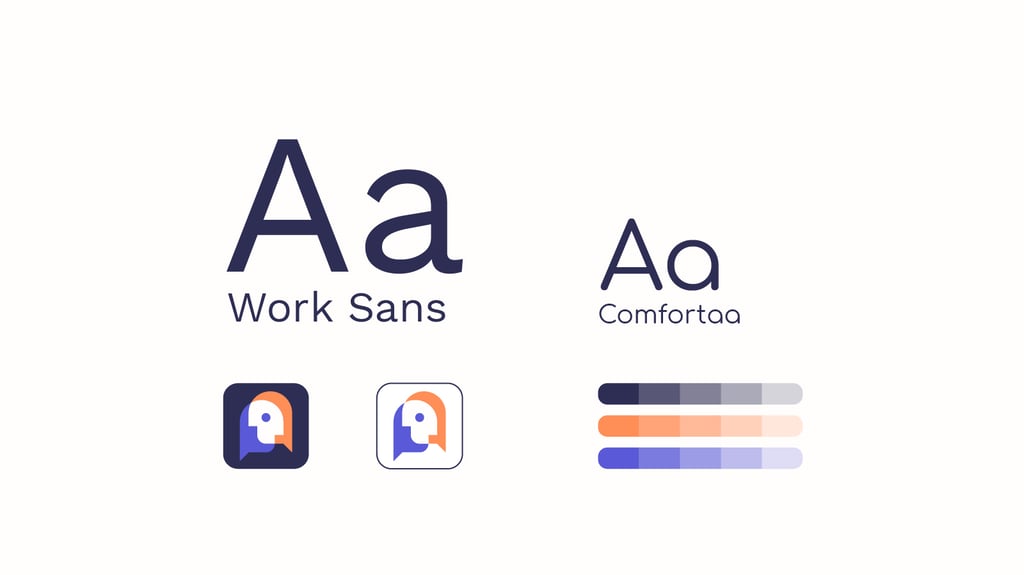 Psychology brandmark, purple and orange color palette and brand fonts.