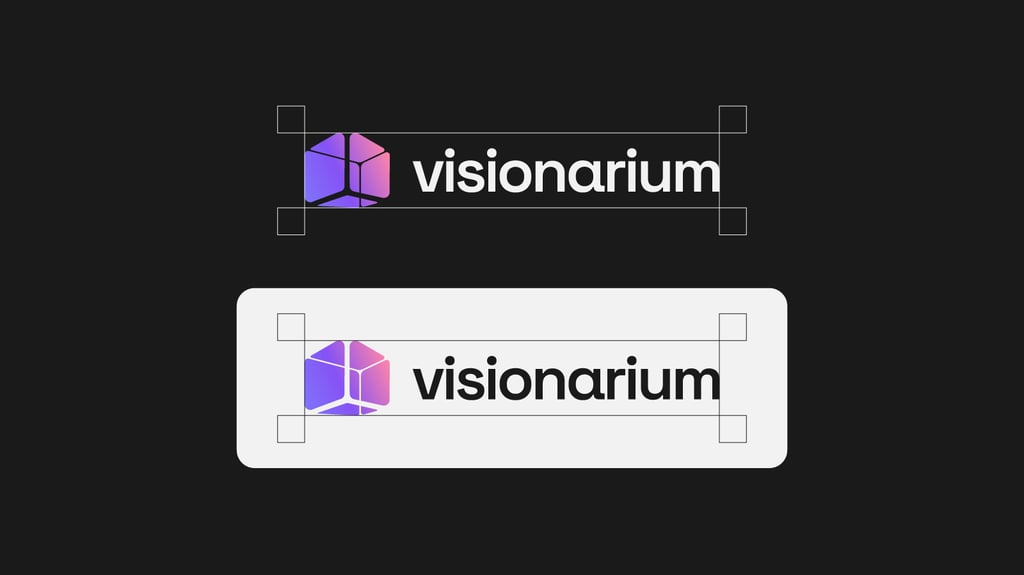 Colorful gradient horizontal logo grid on black and white backgrounds.