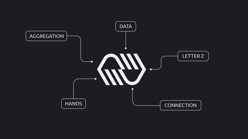 Logo design for PaaS service. The design is an abstract combination of hands, aggregation, data. letter Z, connection.