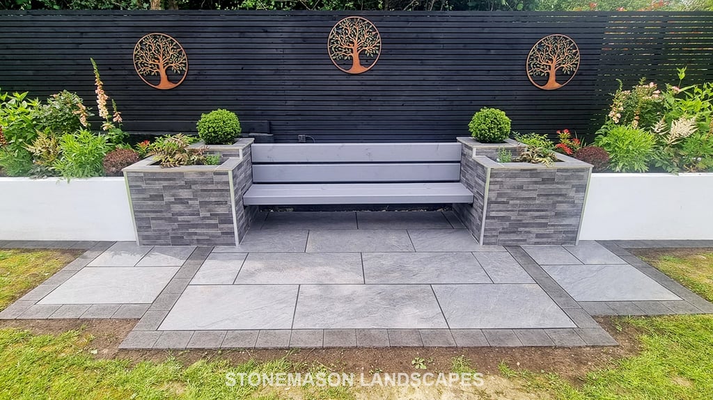 Ultra Modern Chic Dynamic Raised Split Face Planters Porcelain Patio & Bench