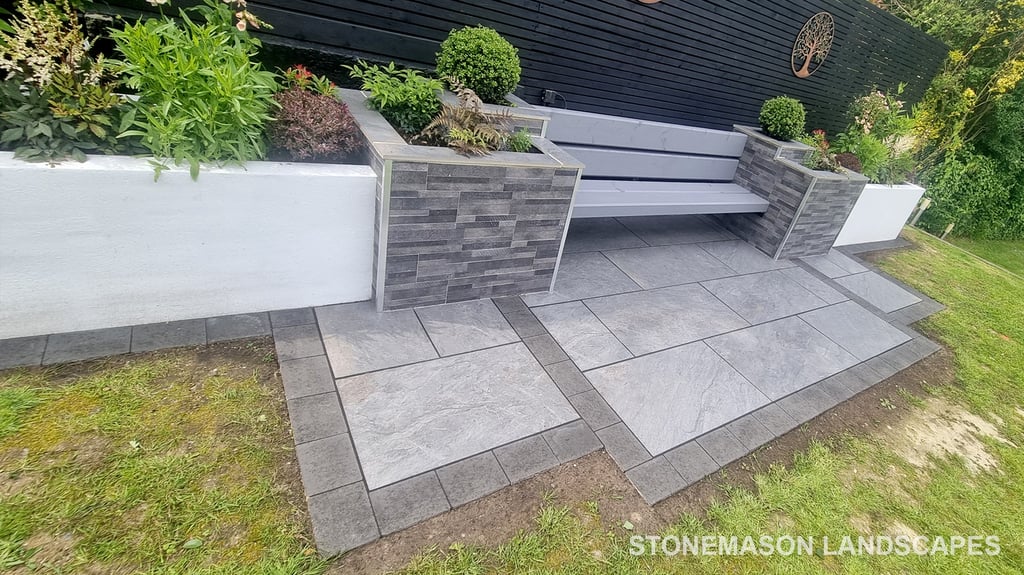 Ultra Modern Chic Dynamic Raised Split Face Planters Porcelain Patio & Bench