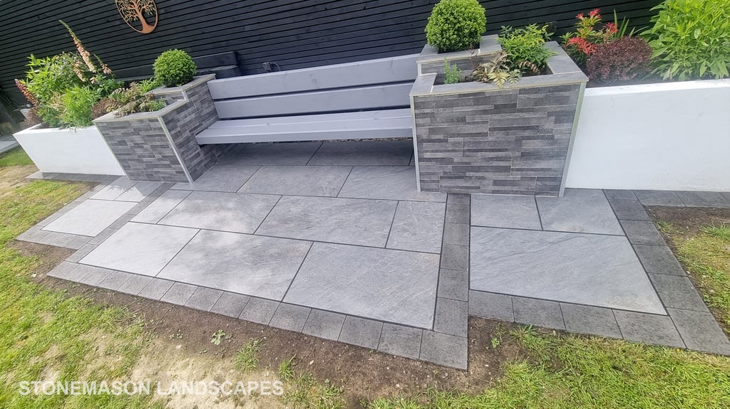Ultra Modern Chic Dynamic Raised Split Face Planters Porcelain Patio & Bench