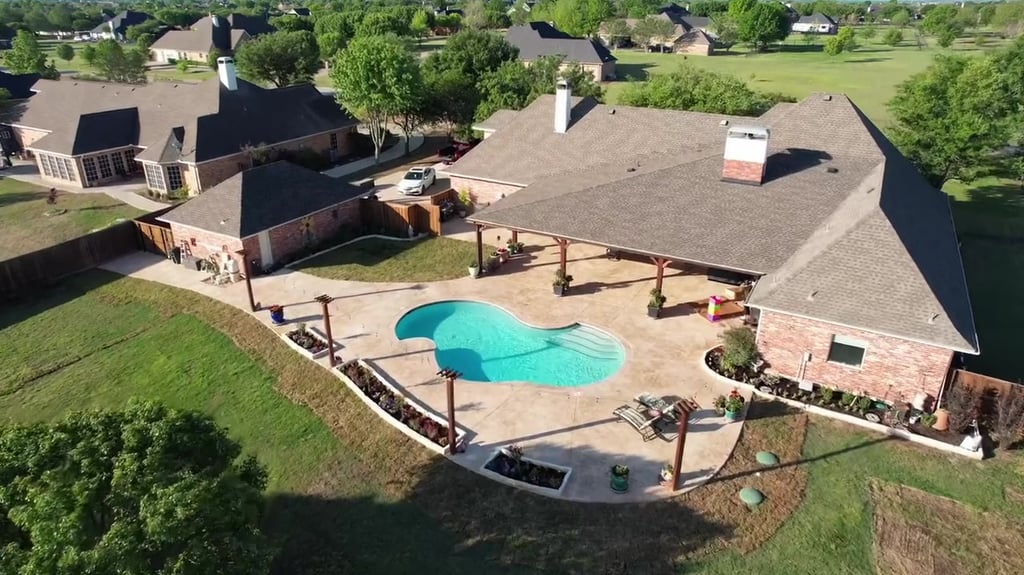 Outdoor Living Space with Pool in a Backyard
